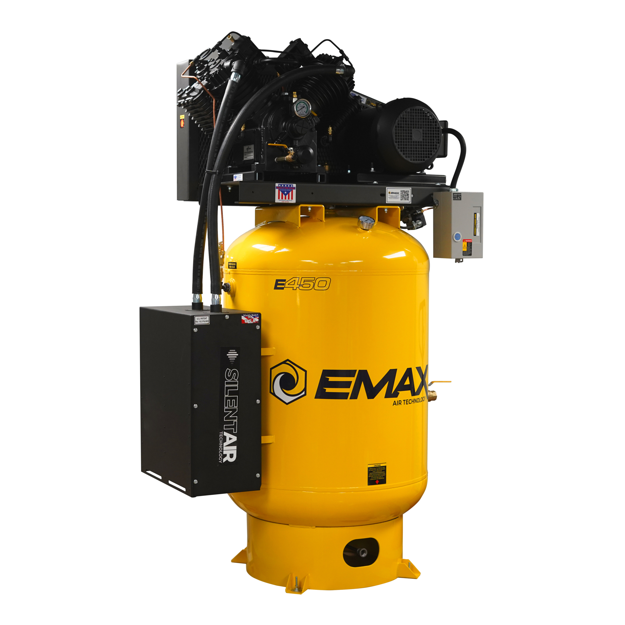 EMAX Vertical Air Compressor w/ Silencer, Pressure Lube Pump, 7.5HP, 120 Gal, 460 Volts, Model# ESP07V120V3-460